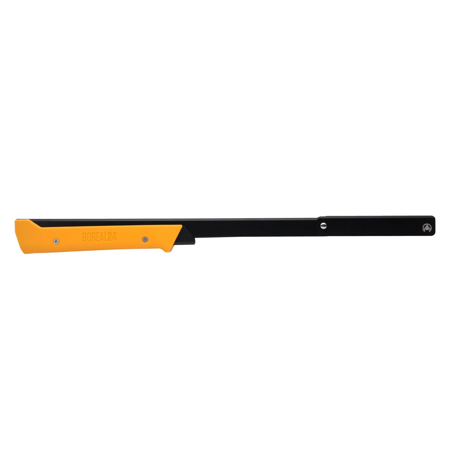 Boreal 24 saw in yellow, folded in its compact form, highlighting the lightweight frame and portable design for outdoor use.