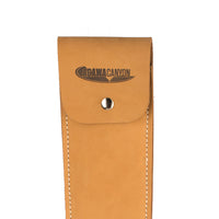 Thumbnail for Close-up of the Agawa Sheath in NuBuck leather, closed with the Agawa Canyon logo visible above the silver snap closure.