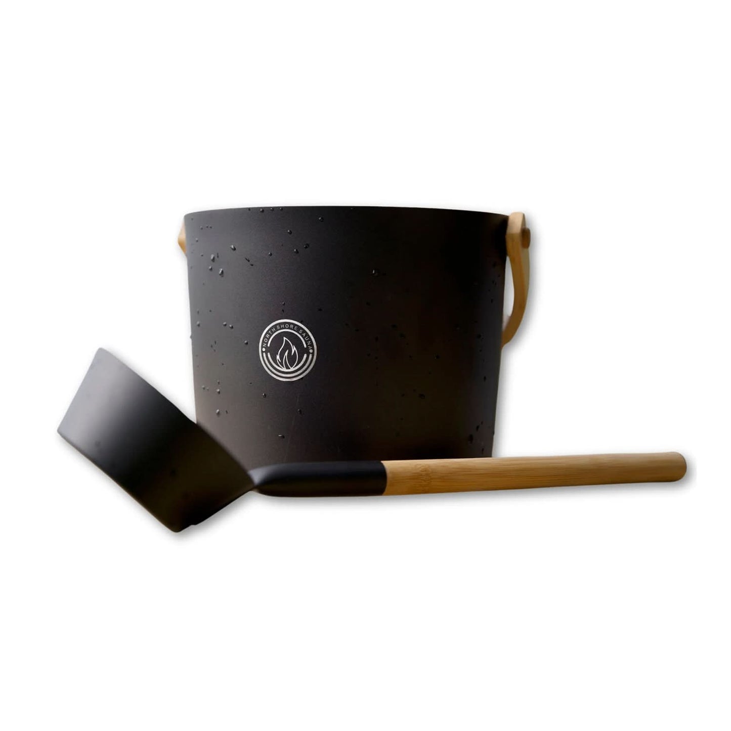 North Shore Sauna Black Sauna Bucket and Ladle Set with Bamboo Handles